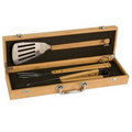 Eco-friendly 3-piece barbecue set in Bamboo Case (Screen printed)